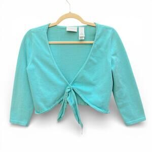 Vintage Y2K Liz Claiborne Aqua Tie-Front Cropped Shrug